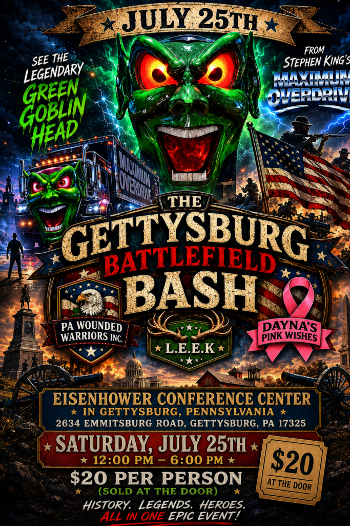 A poster advertising The Gettysburg Battlefield Bash event on July 25th.