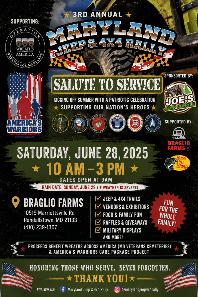 A poster advertising the Maryland Jeep & 4x4 Rally from June 28, 2025