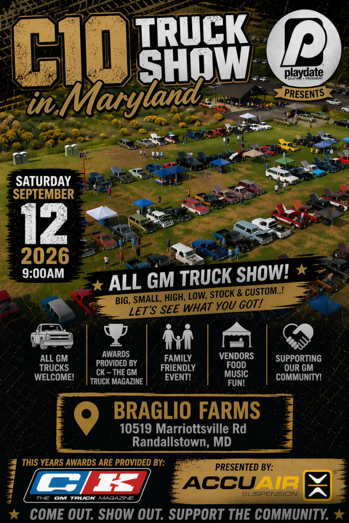 C10 Truck Show in Maryland event flier — Saturday September 12, 2026, 9 AM, Braglio Farms